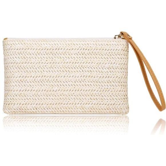 Womens Straw Clutch Bag Bohemian Summer Beach StrawPurse Zipper Wristlet Wallets - Picture 1 of 8